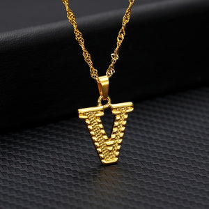 Tiny Stainless Gold Initial Letter Necklace