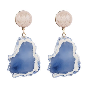 Acrylic Design Long Irregular Drop Marble Pattern Stone Earrings