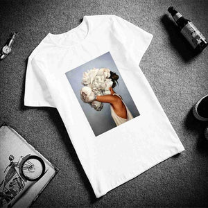 New Cotton Aesthetics Tshirt Sexy Flowers Feather Print Short Sleeve Tops & Tees