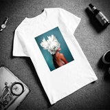 New Cotton Aesthetics Tshirt Sexy Flowers Feather Print Short Sleeve Tops & Tees