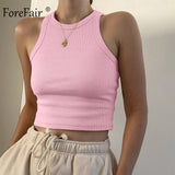 Forefair Ribbed Tank Crop Tops vest Solid