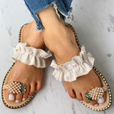 Flats Slippers Summer Casual Flip Flops Flowers Pearl