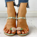 Flats Slippers Summer Casual Flip Flops Flowers Pearl