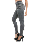 Slim Leggings Faux Denim Jeans Sexy Long Pocket Printing